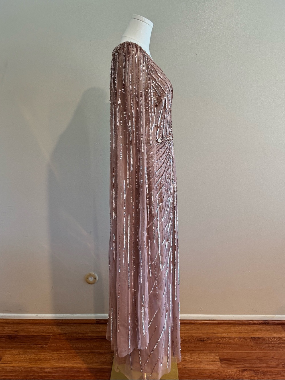 Adrianna Papell Beaded V-Neck Evening Cape Gown - Picture 6 of 14